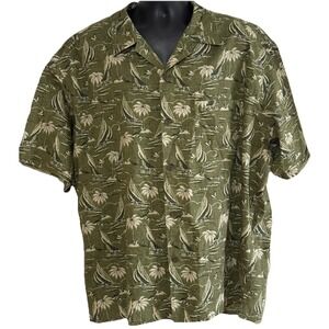 Reyn Spooner Sz 3XL Olive Green Beige Bold Frond Tribal Hawaiian Sails/Palms